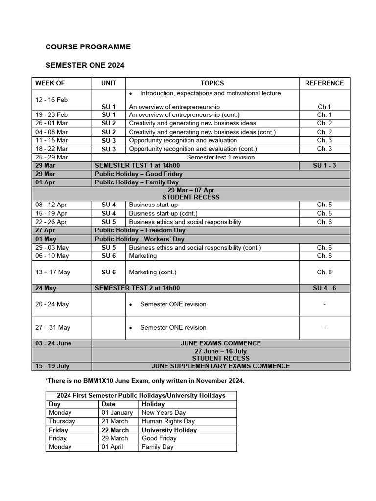 2024 Semester One Course Schedule | PDF | Academic Term | Business