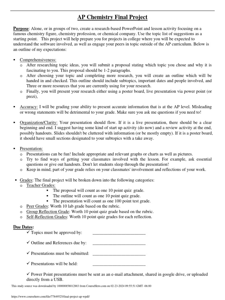 AP Chemistry Final Project Guidelines | PDF | Microsoft Power Point