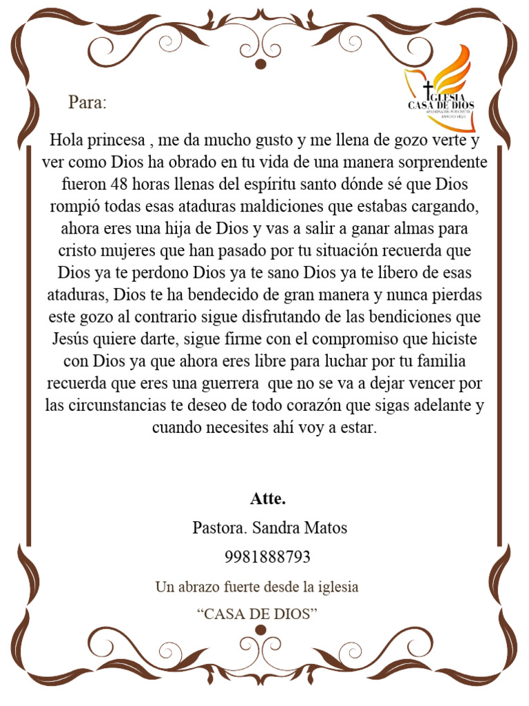 Carta de ánimo para mujeres en retiro espiritual | PDF