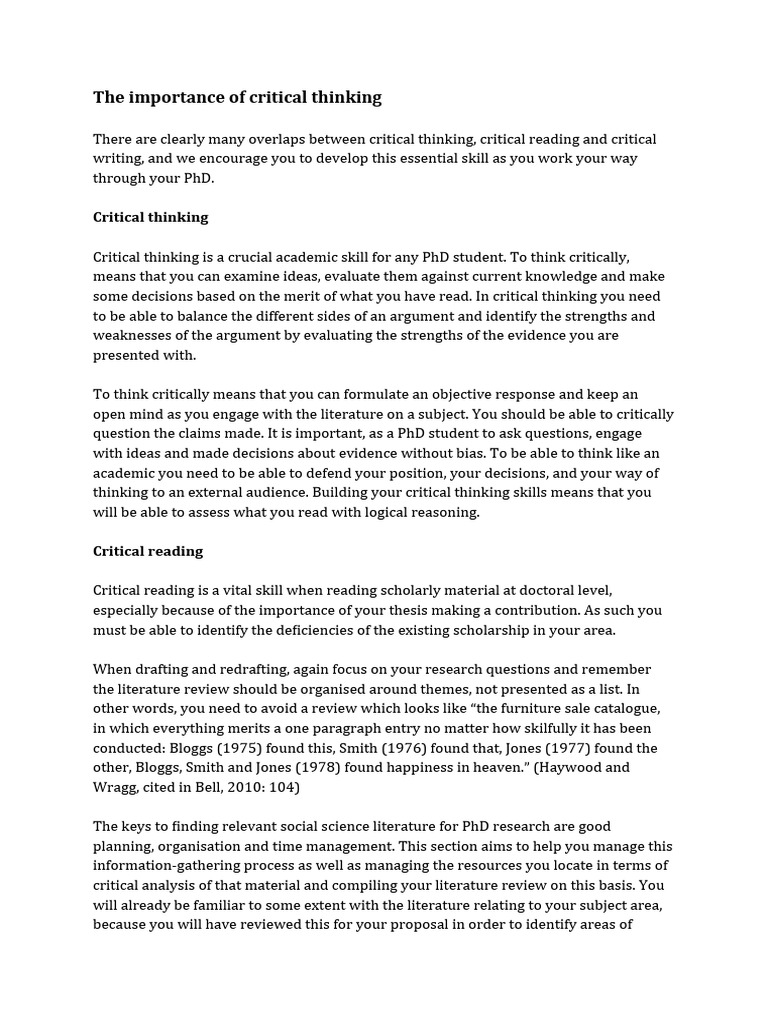 Developing Critical Thinking for PhDs | PDF | Critical Thinking | Libraries