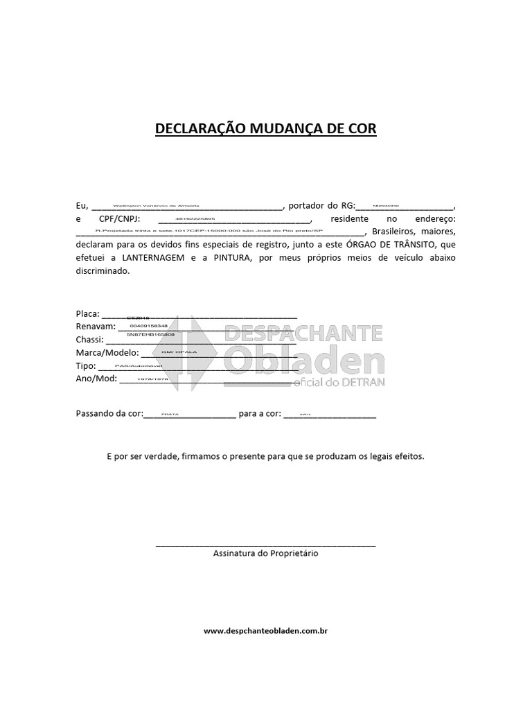 Declaração Mudança de Cor | PDF