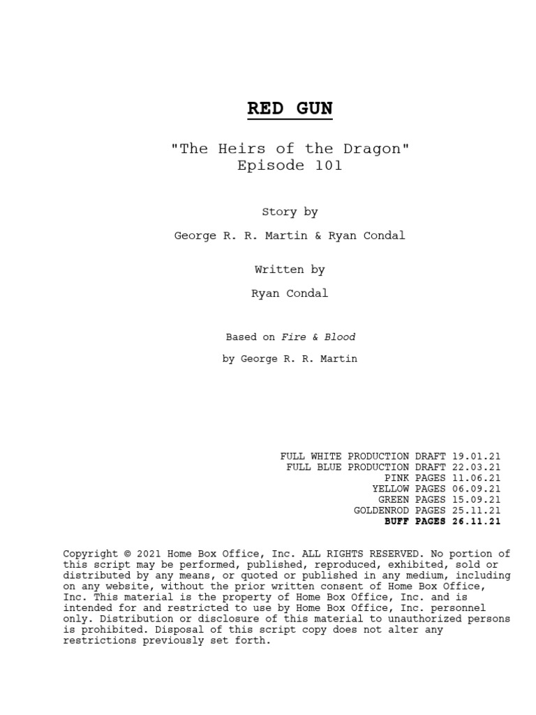 House of The Dragon S1E01 Script | PDF | World Of A Song Of Ice And ...