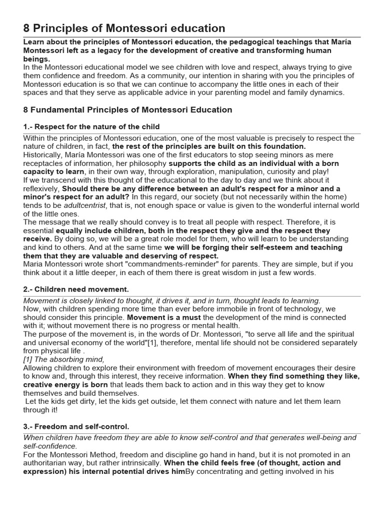 8 Principles of Montessori Education | PDF | Learning | Montessori ...