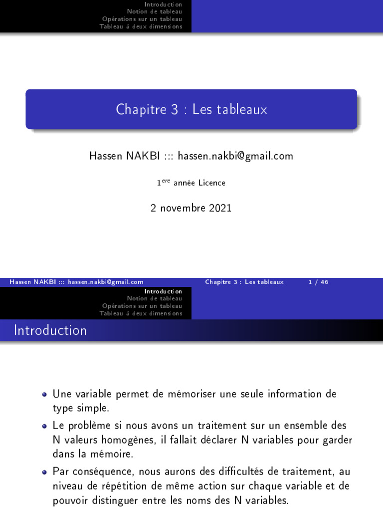 Introduction aux tableaux en algorithmique | PDF | C (Langage de ...