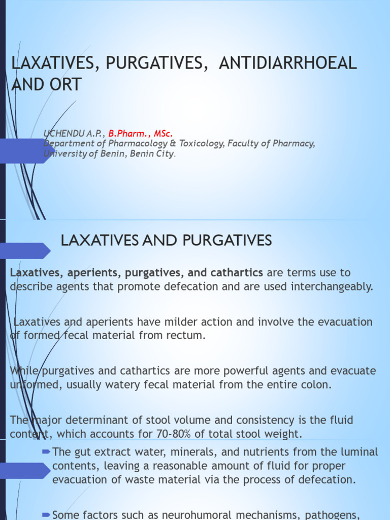 LAXATIVES, PURGATIVES, ANTIDIARRHOEAL AND ORT by UCHENDU A.P. | PDF ...