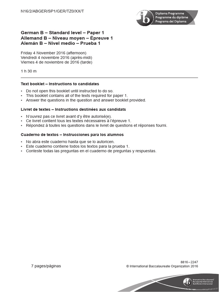 German B Paper 1 Text Booklet SL | PDF