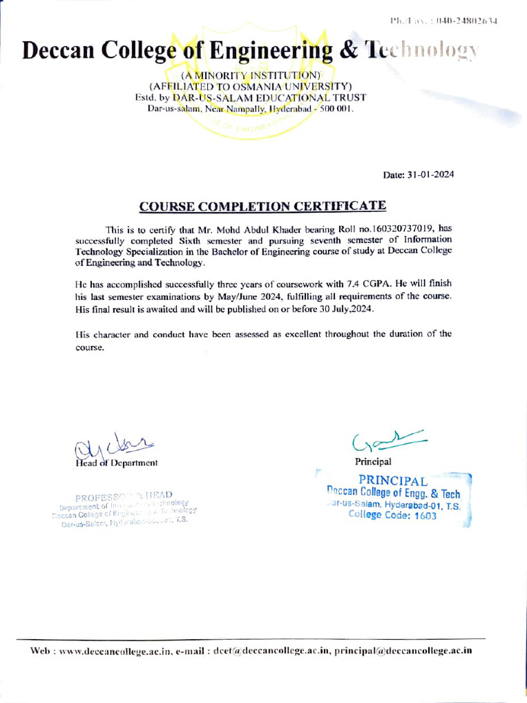 Course Completion Certificate - IT Specialization | PDF