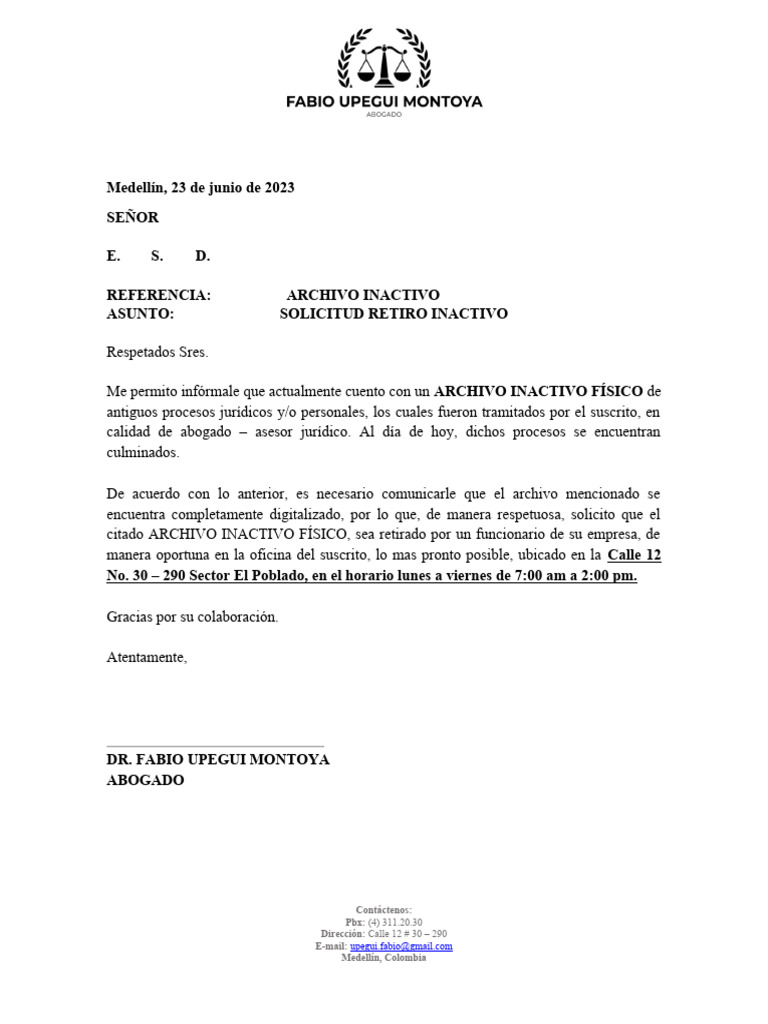 Solicitud de Retiro de Archivo Inactivo | PDF