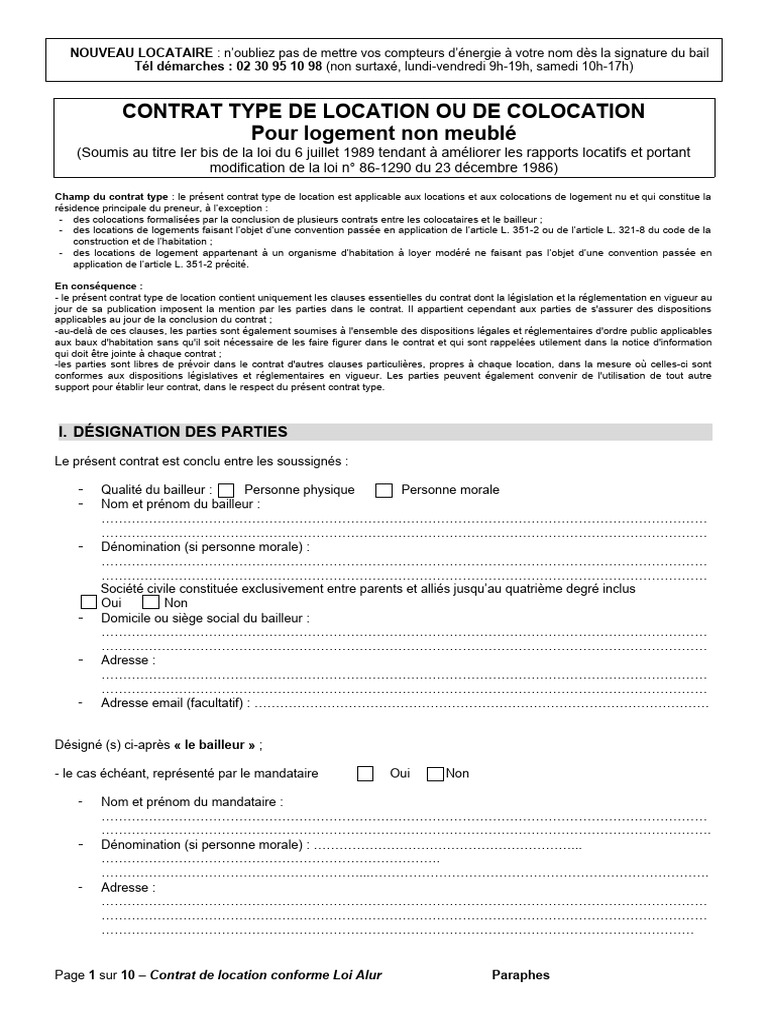 Contrat type de location conforme Loi Alur | PDF | Droit