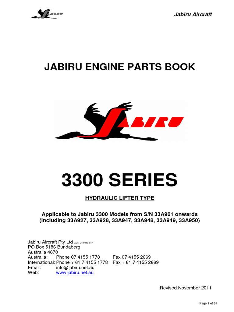 Jabiru 3300 Engine Parts Catalogue | PDF | Screw | Manufactured Goods