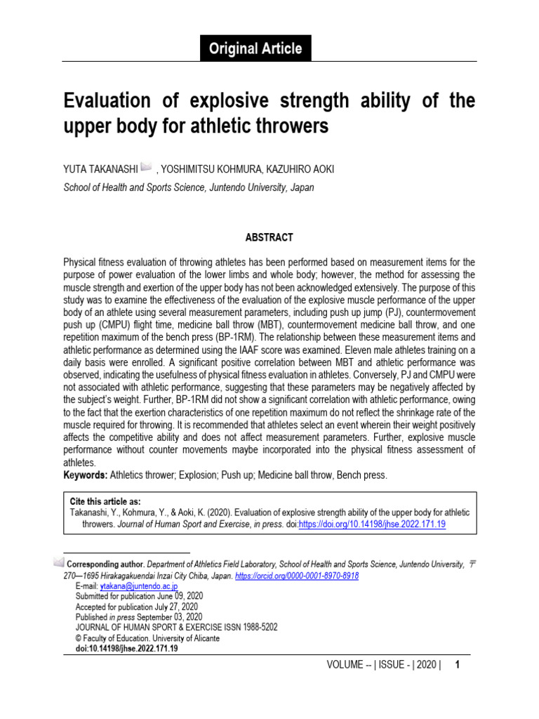 Evaluation of Explosive Strength Ability of The Up | PDF | Sports ...