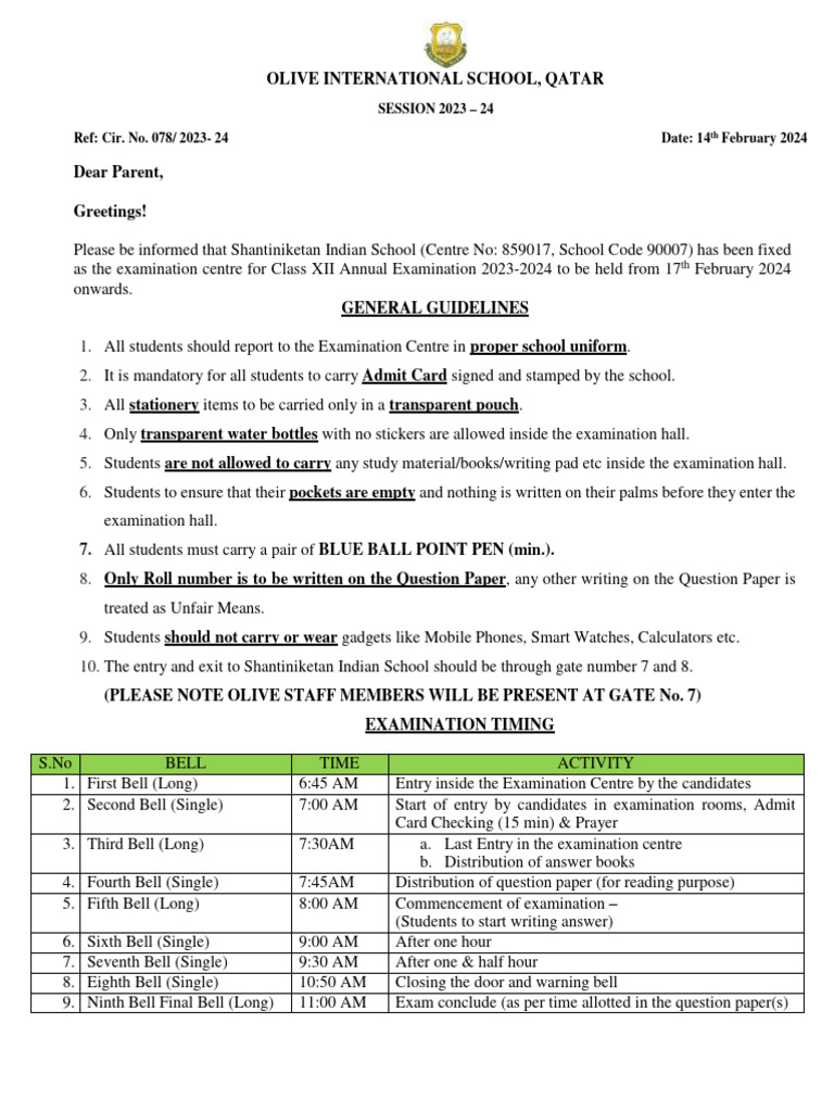 Exam Guidelines for Parents | PDF
