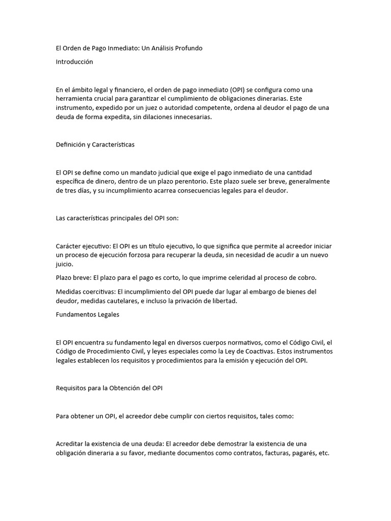 El Orden de Pago Inmediato | PDF