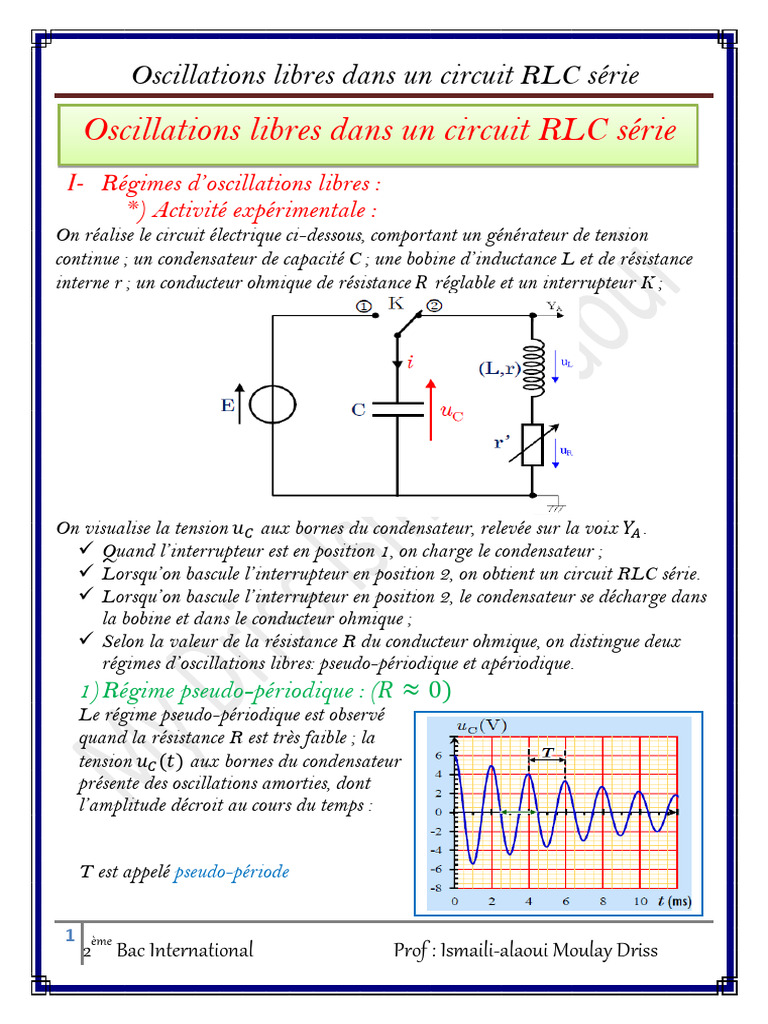 Oscillations libres dans un circuit RLC | PDF | Condensateur | Tension ...