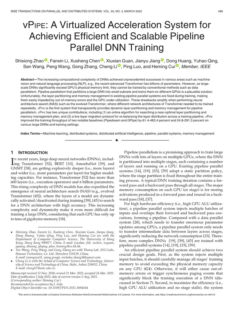 VPIPE: Dynamic Pipeline Parallel DNN Training | PDF | Deep Learning ...