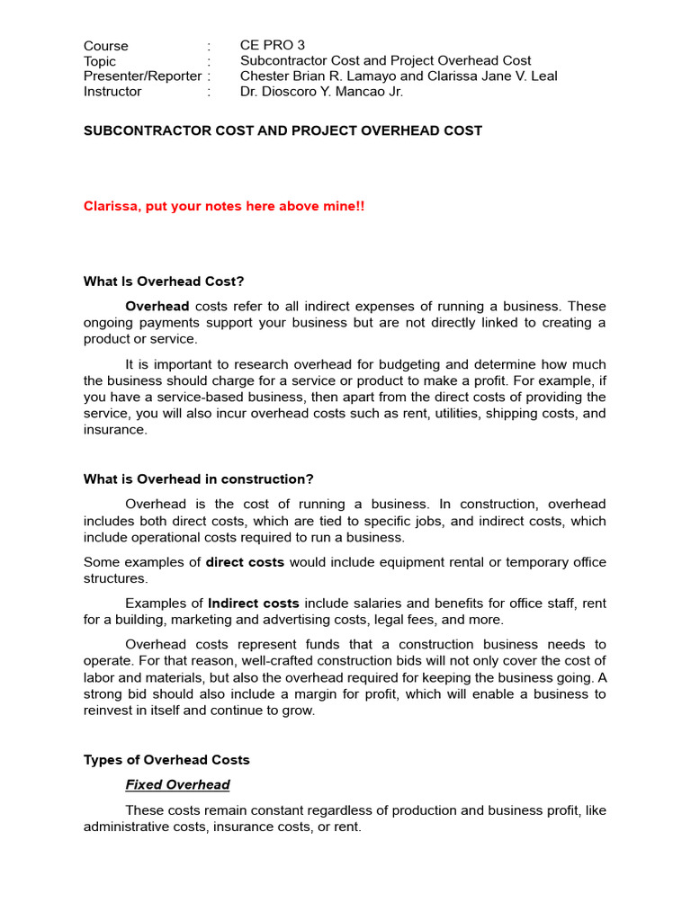 Understanding Construction Overhead Costs | PDF