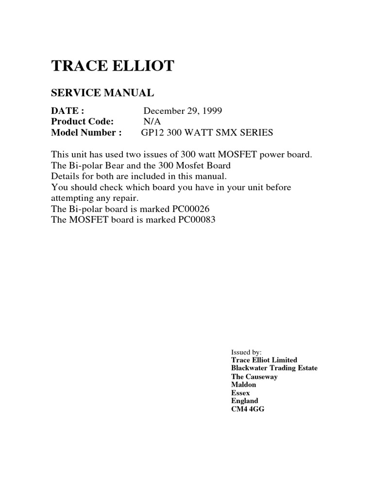 ■■【取説・電源AC】TRACE ELLIOT GP7 SMベースヘッドアンプ Trace Elliot GP12 SMX Service Manual | PDF | Electrical Components