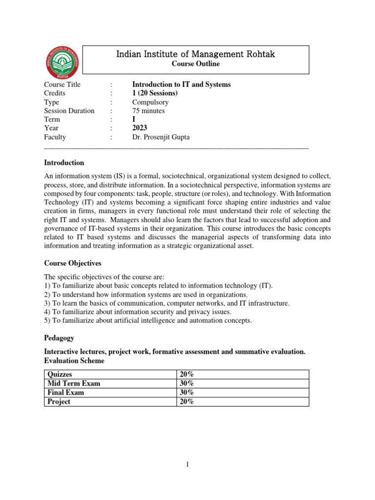 04 Introduction To IT and Systems - 2023 | PDF | Information System ...
