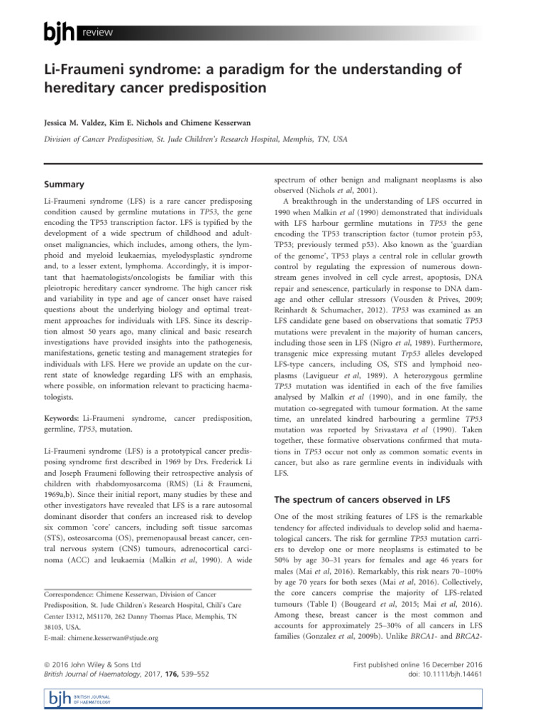 BR J Haematol - 2016 - Valdez - Li Fraumeni Syndrome A Paradigm For The ...
