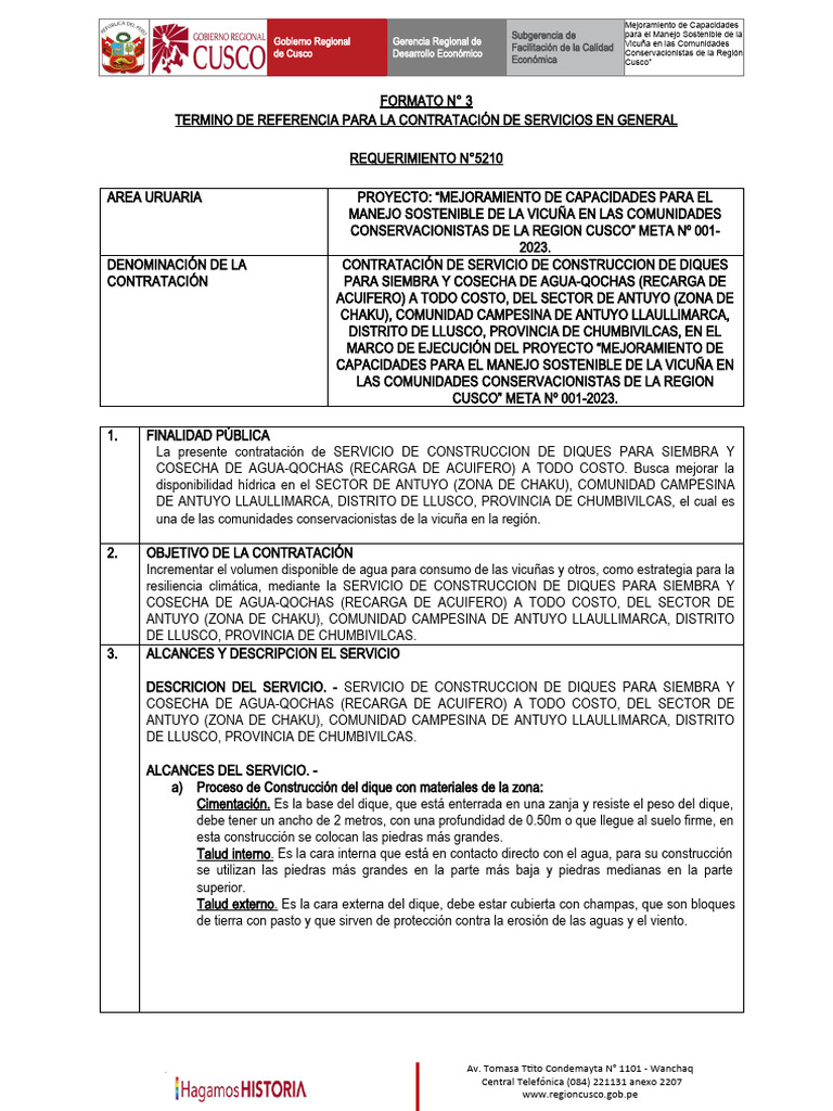 Termino de Referencia Sector Antuyo R.5210 | PDF | Dique | Agua subterránea