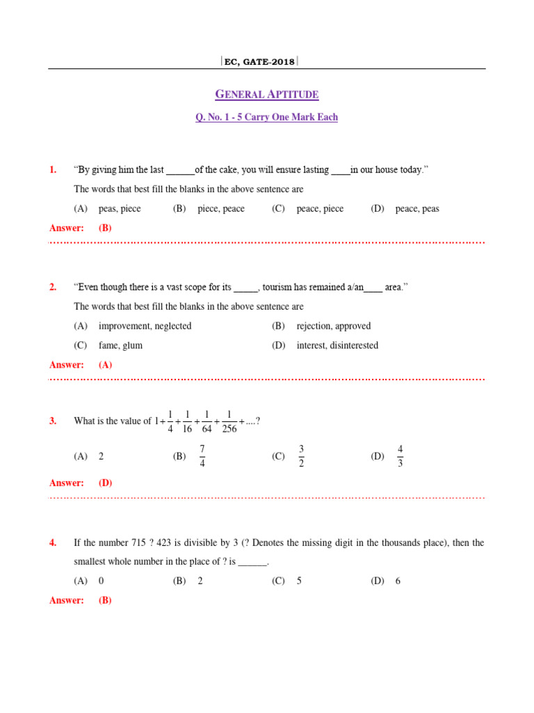 GATE 2018 General Aptitude & ECE Solutions | PDF