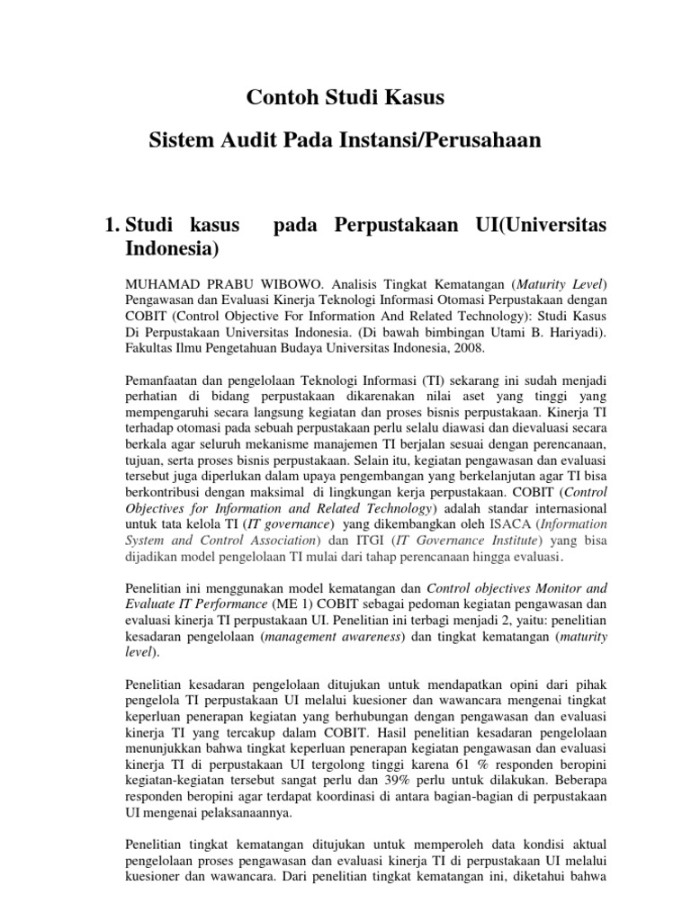 Studi Kasus Pada Intansi Dan Perusahaan Pada Perpus Ui Dan Pdam