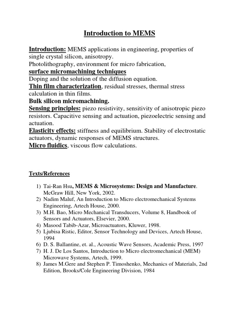 Introduction to MEMS Engineering Concepts | PDF | Technology & Engineering