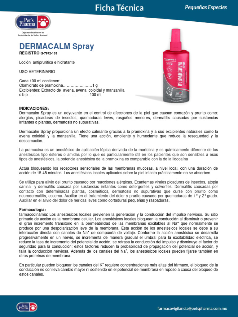 Spray Dermacalm para Alivio Veterinario | PDF | Potencial de acción ...