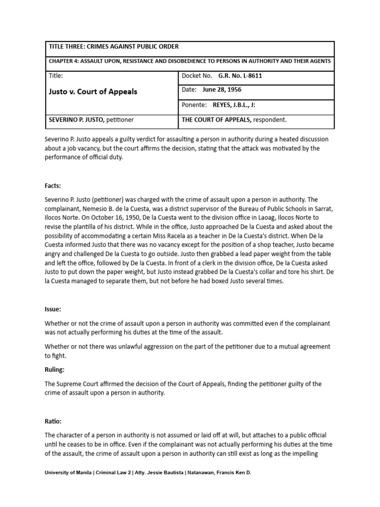 Justo's Assault Verdict Affirmed | PDF | Assault | Supreme Court Of ...