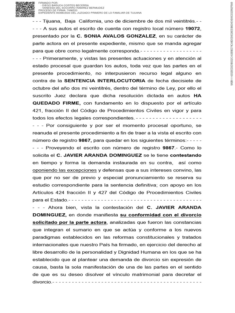 Sentencia de Divorcio en Tijuana | PDF | Divorcio | Matrimonio