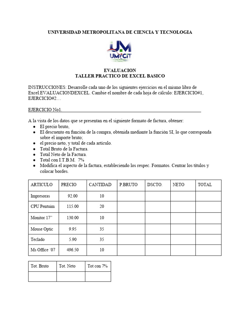 Taller Práctico de Excel Básico | PDF | Informática