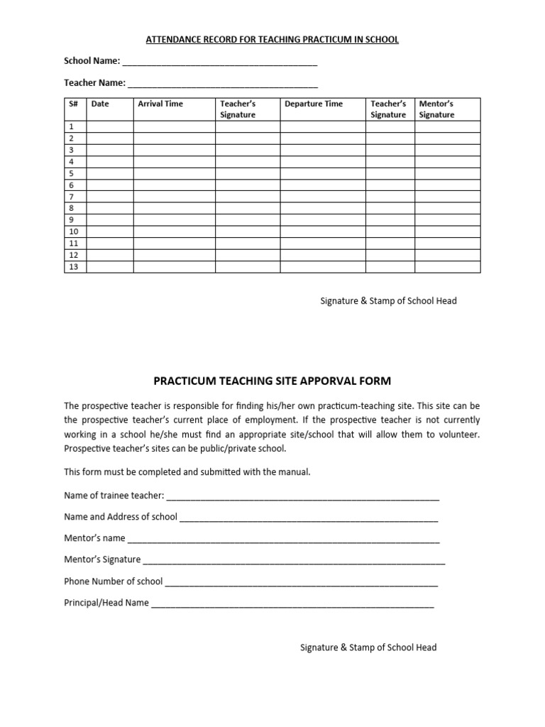 Teaching Practicum Attendance Record | PDF | Honorifics | Titles