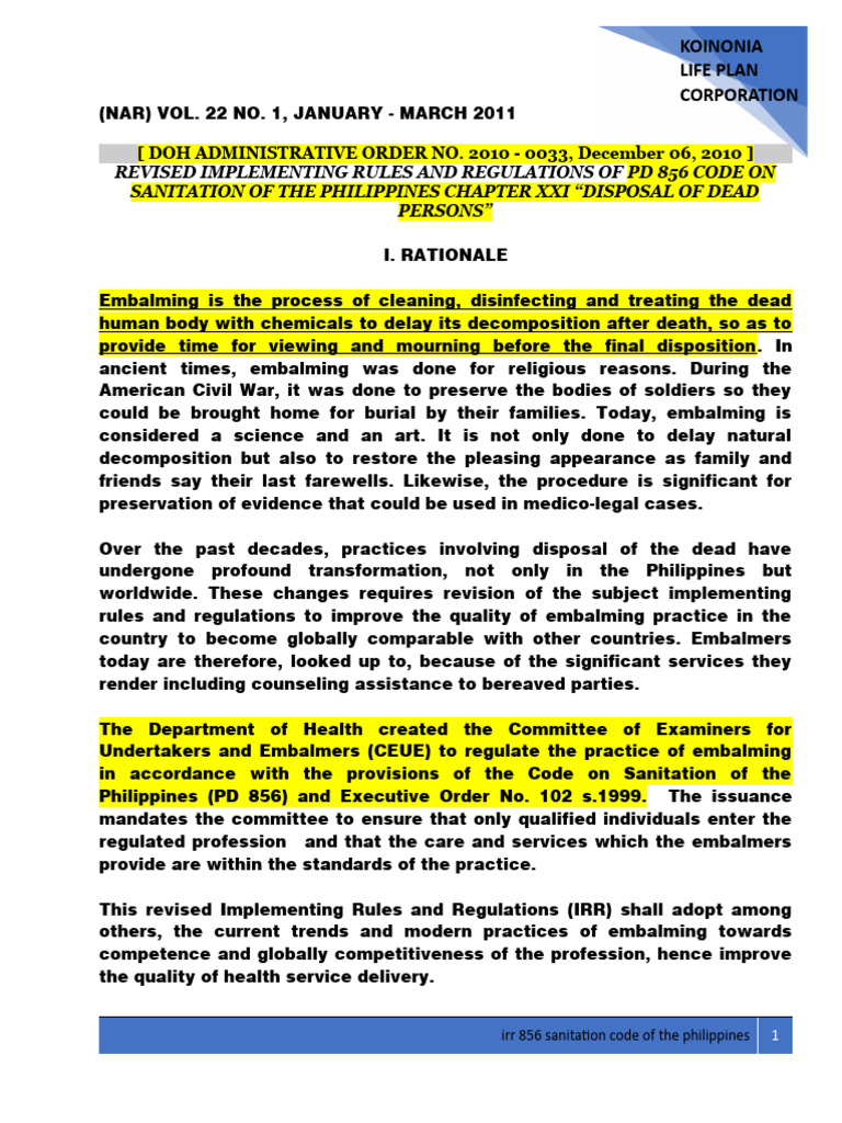 Revised Embalming Regulations Philippines | PDF | Burial | Autopsy