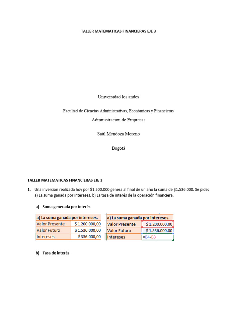 Taller Matematicas Financieras | PDF