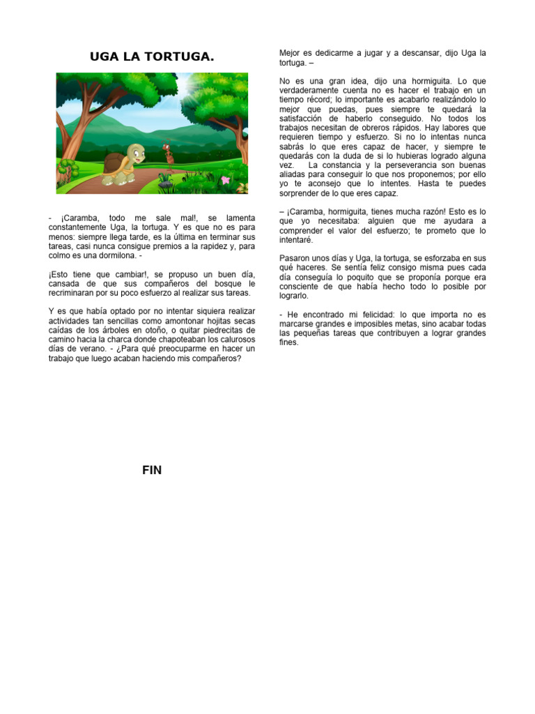 Uga la tortuga y el valor del esfuerzo | PDF