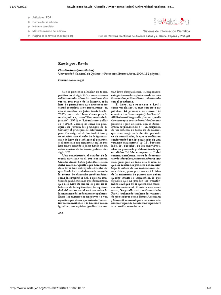 Análisis de la teoría de John Rawls | PDF | John Rawls | Igualitarismo