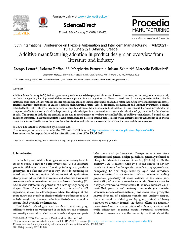 Additive Manufacturing Adoption in Product Design An Ove - 2020 ...