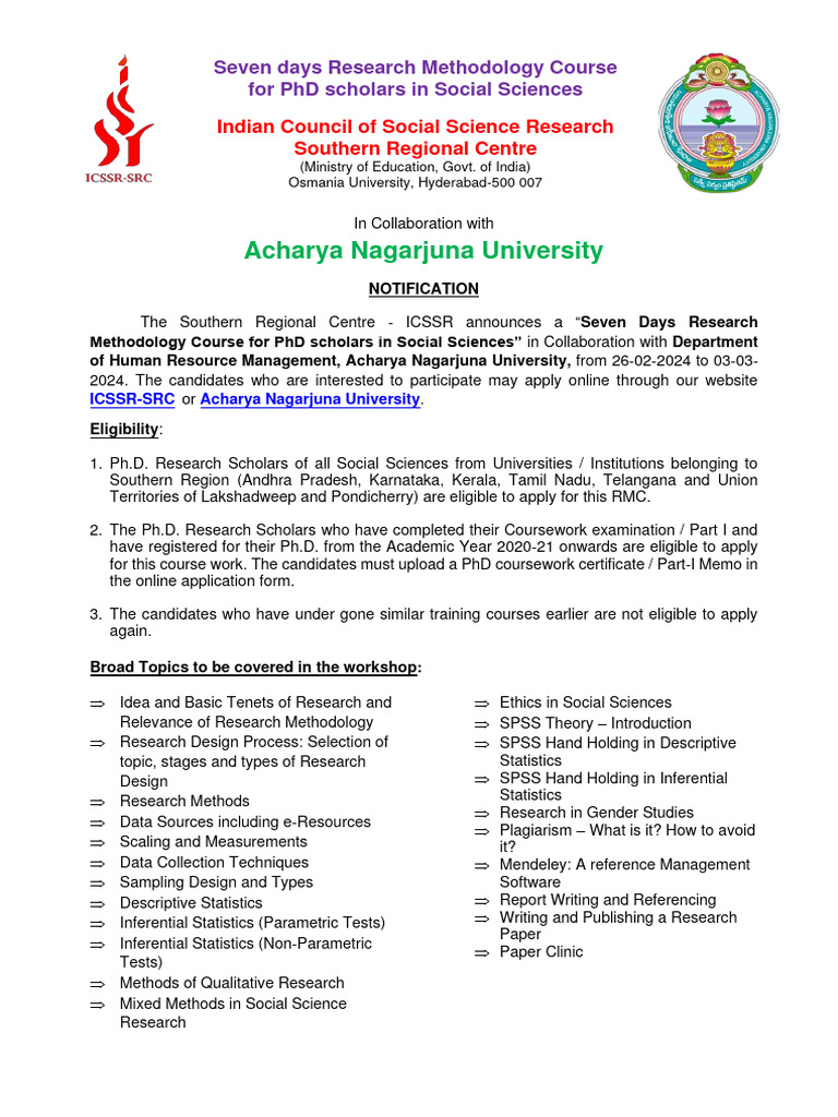 7 Day Research Methodology Workshop Anu Pdf Social Sciences