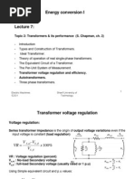 Energy Conversion I: Topic 2: Transformers & Its Performance (S. Chapman, Ch. 2)