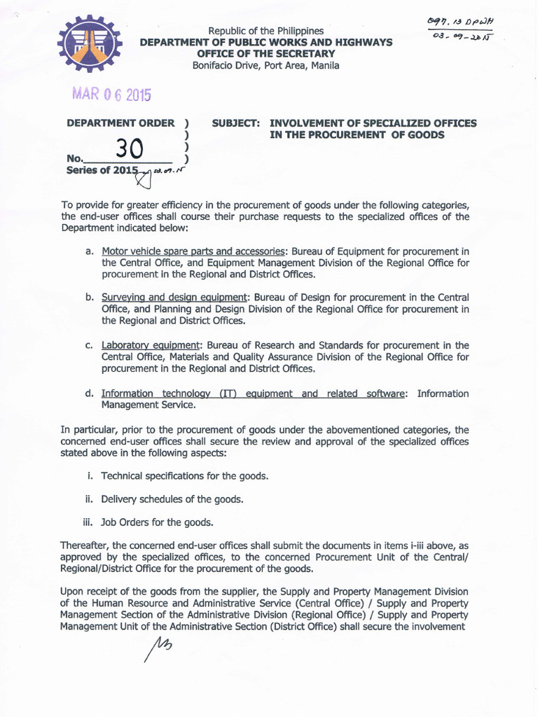 DO - 030 - S2015 Procurement of Goods Involvement | PDF | Procurement ...
