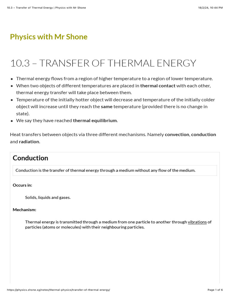 10.3 - Transfer of Thermal Energy - Physics With MR Shone 2 | PDF ...