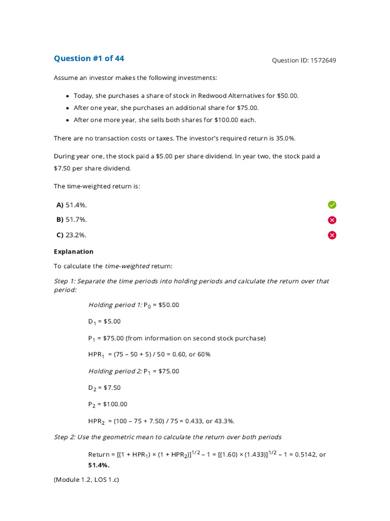 Time-Weighted Return Calculation Example | PDF | Risk Premium | Mean
