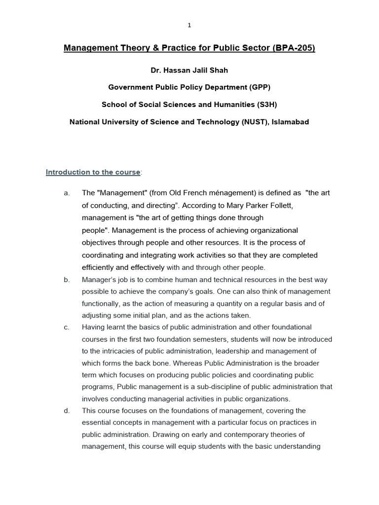 Public Sector Management Course | PDF | Public Administration | Institution