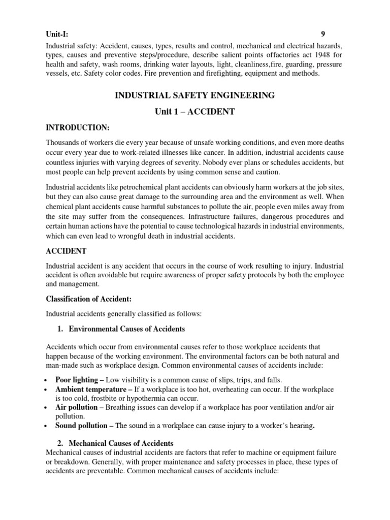 Unit 1 Industrial Safety 1 Pdf Occupational Safety And Health Fires