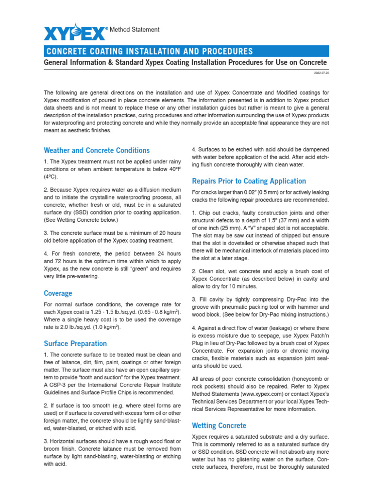 2022 07 20 Concrete Coating Installation and Procedures | PDF