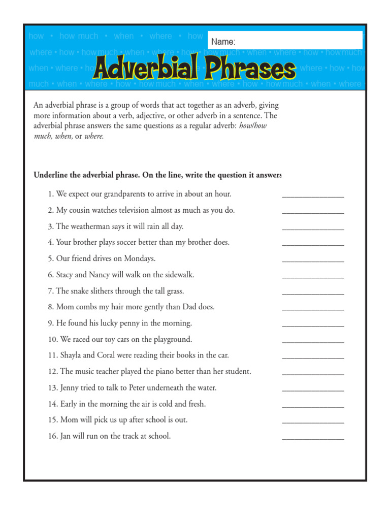 Adverbial Phrases Worksheets 2 and 3 | PDF | Adverb | Linguistic 