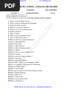 11th Commerce EM Important Questions English Medium PDF Download