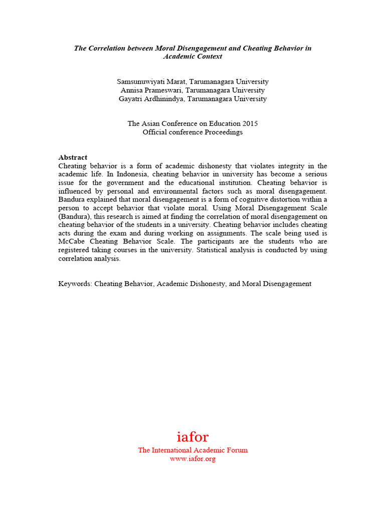 The Correlation Between Moral Disengagem | PDF | Academic Dishonesty ...