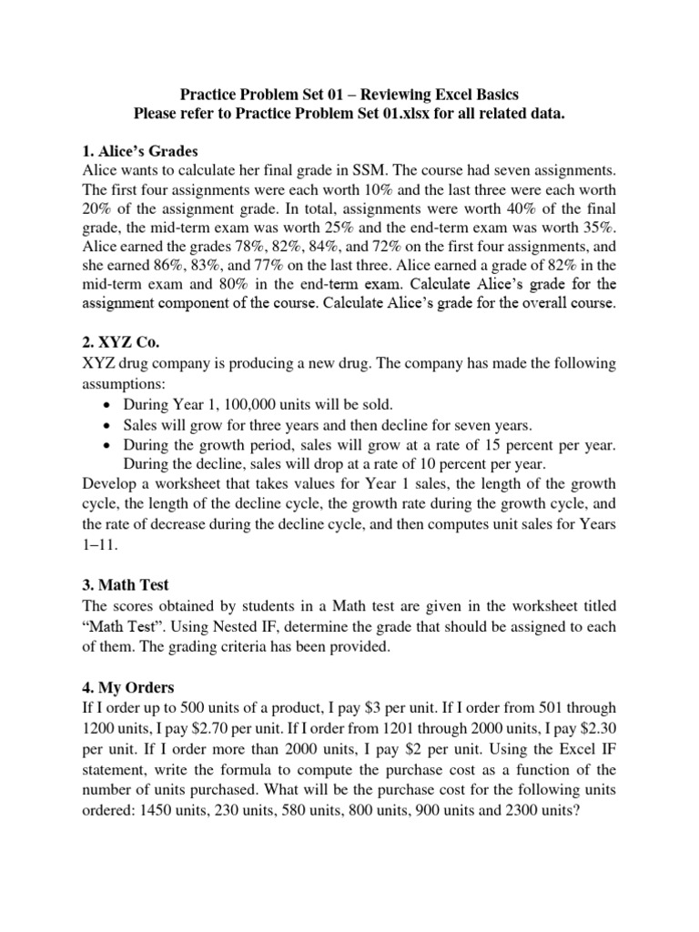 Practice set 01 reviewing excel basic pdf