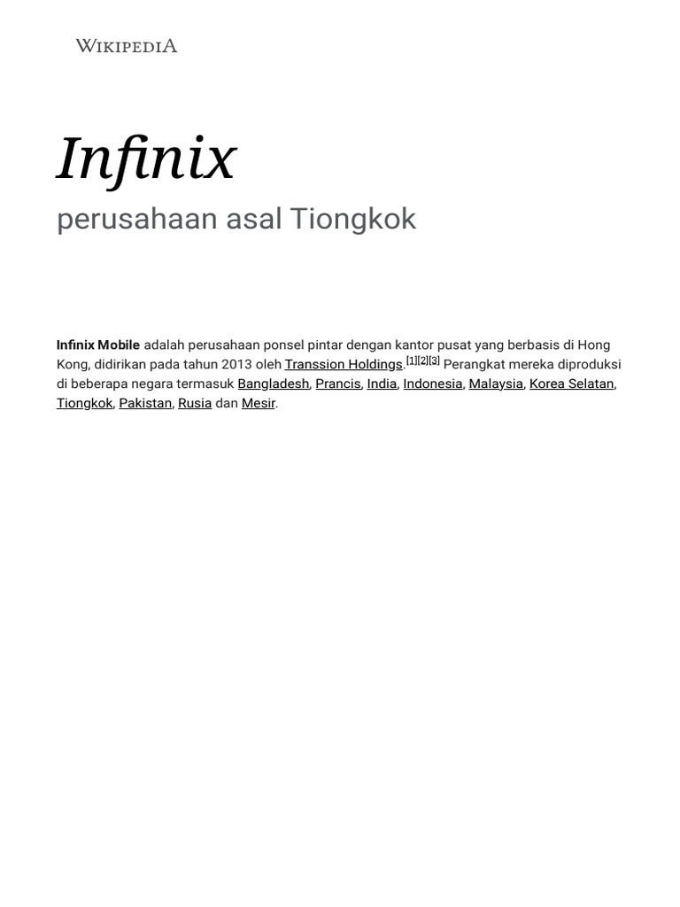 Infinix Wikipedia Bahasa Indonesia Ensiklopedia Bebas Pdf